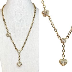 Y2K Vintage Rhinestone Embellished Puffy Heart Y Drop Asymmetrical Necklace